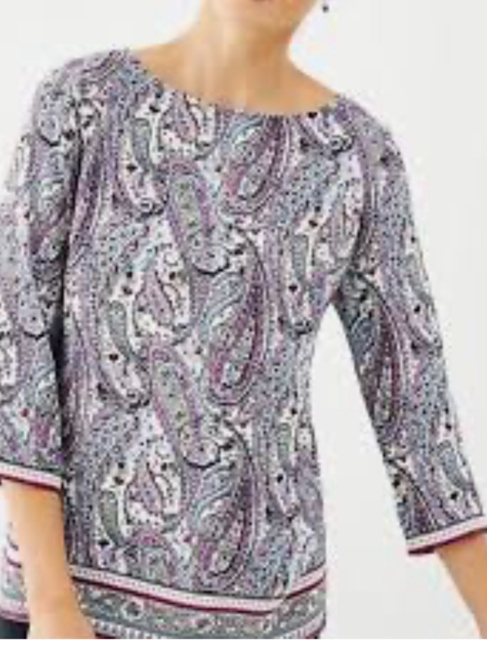 J Jill XL Paisley border boat neck 3/4 sleeve wrap back coastal grandma blouse